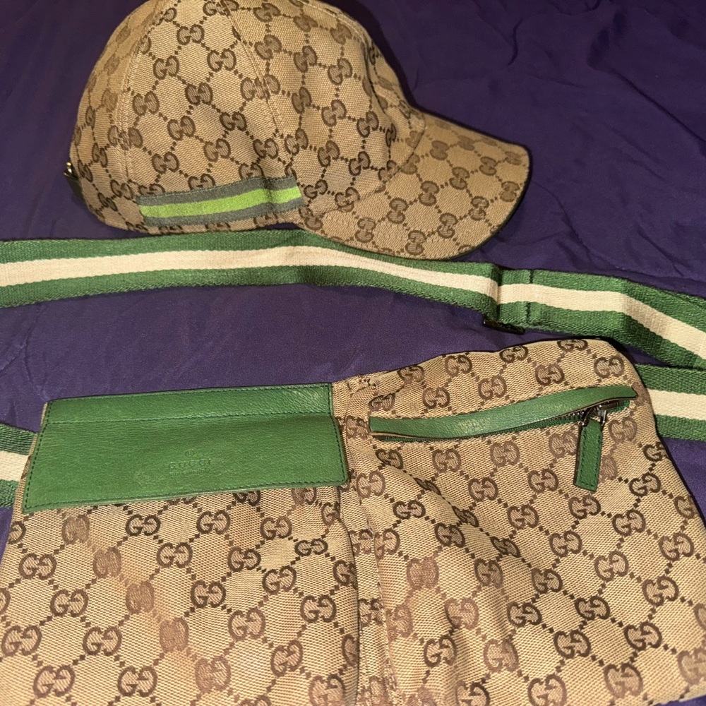 Gucci Brown and Green Monogram Baseball Cap